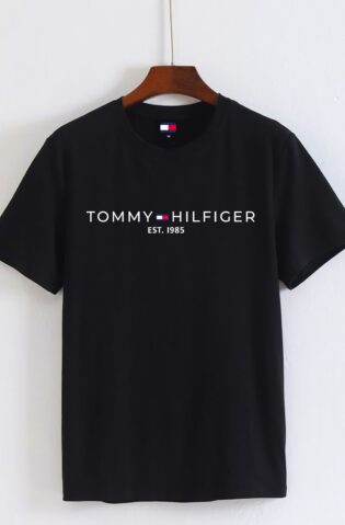 Black Tommy Hilfiger Round-Neck (100% Premium Cotton)