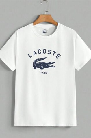 White Lacoste Round-Neck (100% Premium Cotton)