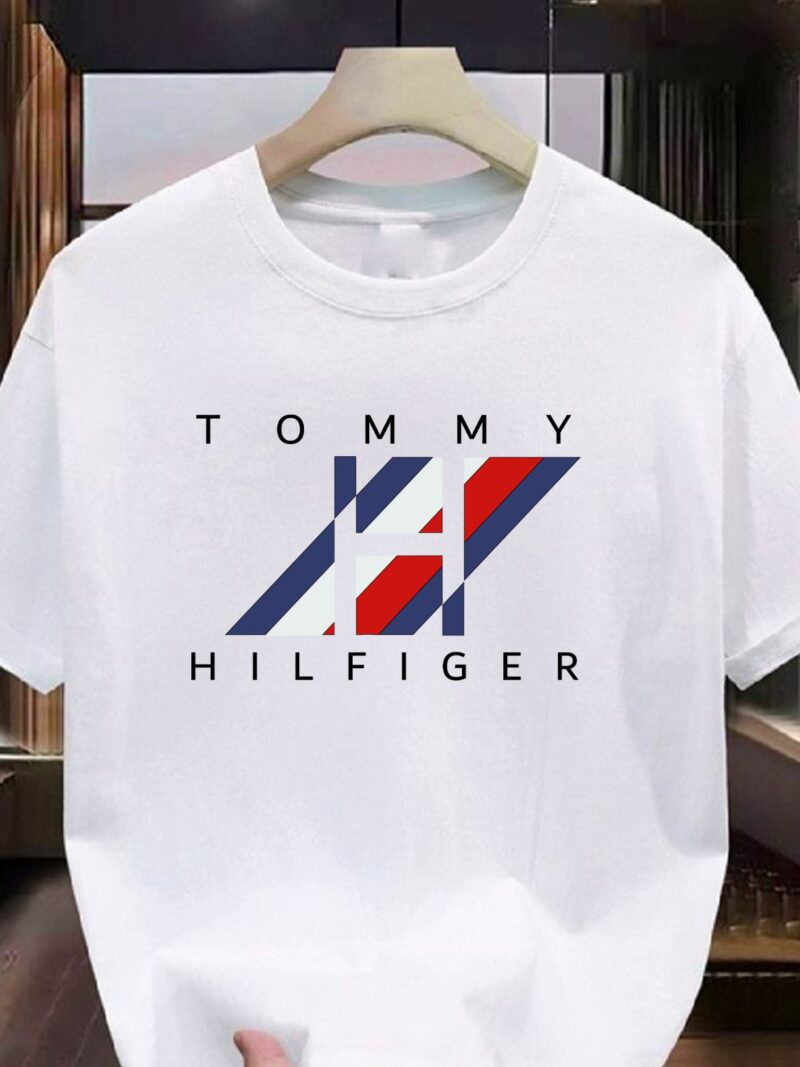 White  Tommy H Round-Neck (100% Premium Cotton)